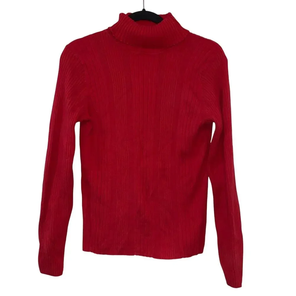 Liz‎ Claiborne Red Knit Ribbed Turtle Neck Sweater